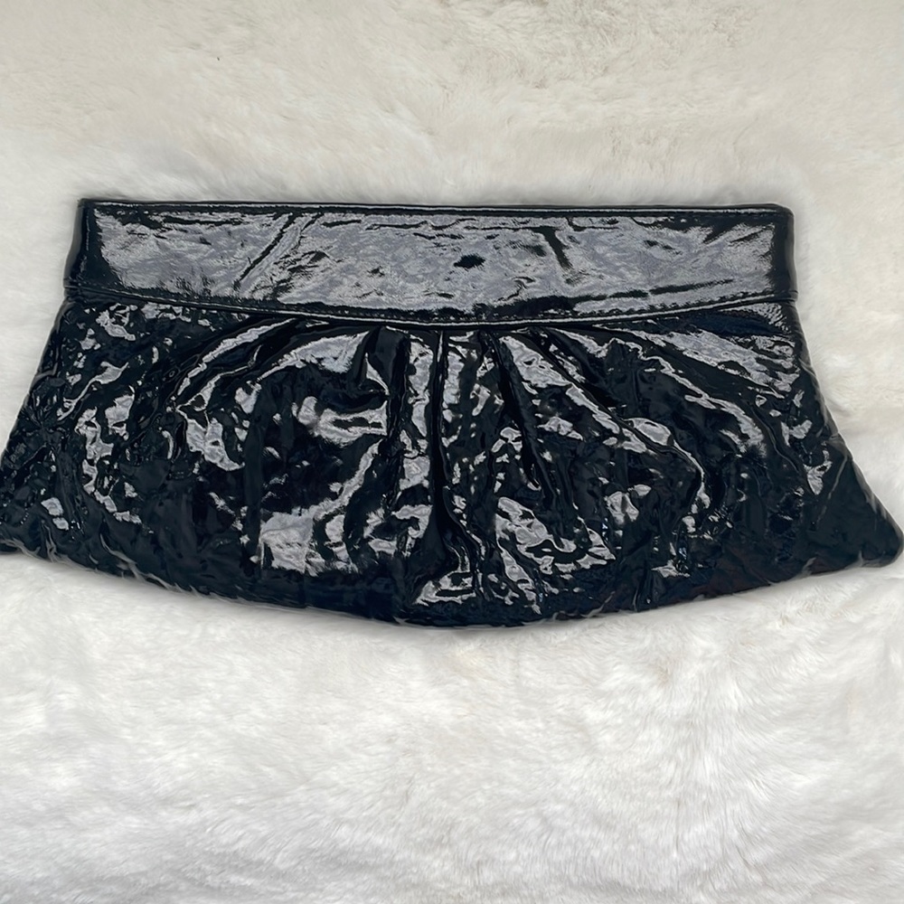 EUC vintage Laura Merkin Clutch, black patent leather